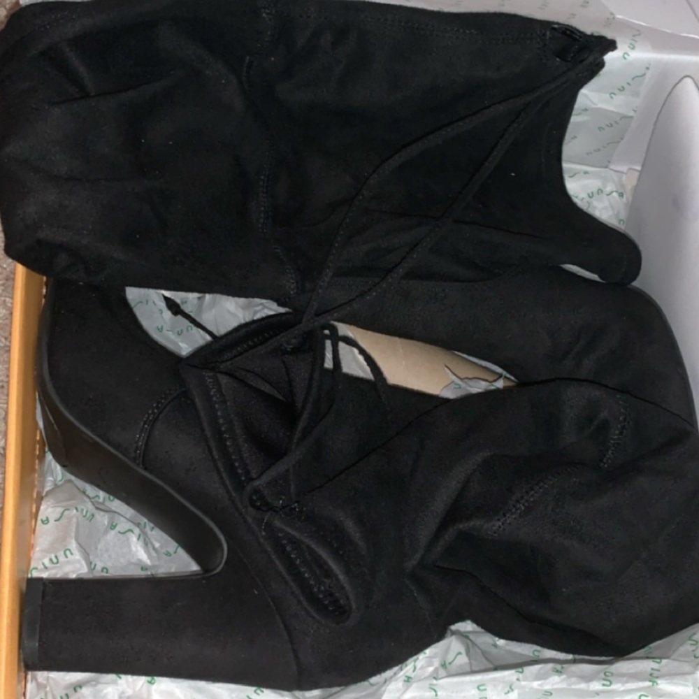 Unisa Black Fabric Thigh High Heels